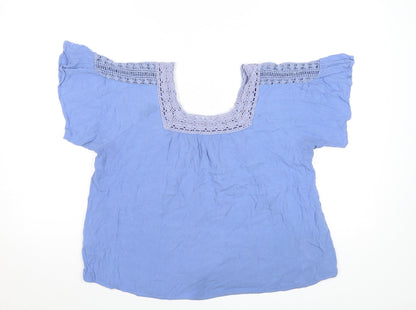 Marks and Spencer Women Blue Lace Trim Tunic Blouse UK 14