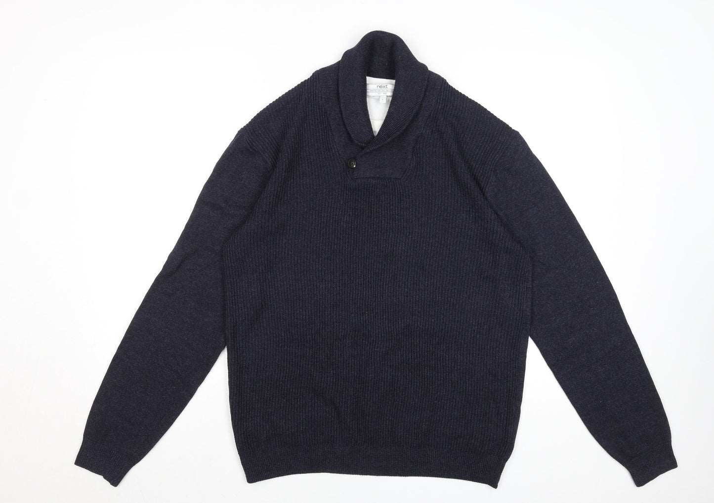 Next Mens Blue Cotton Blend Collared Pullover Jumper Size L