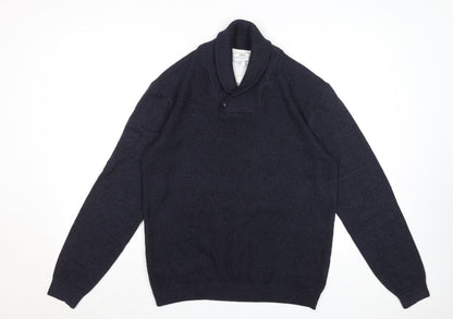 Next Mens Blue Cotton Blend Collared Pullover Jumper Size L