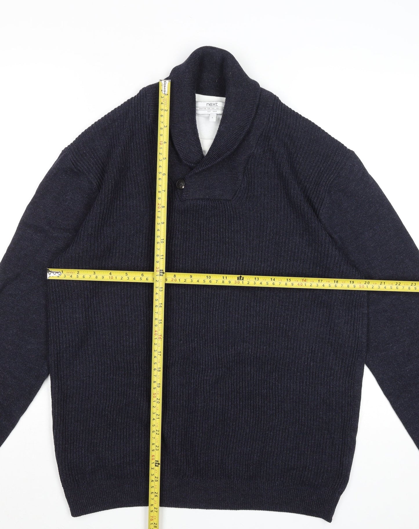 Next Mens Blue Cotton Blend Collared Pullover Jumper Size L