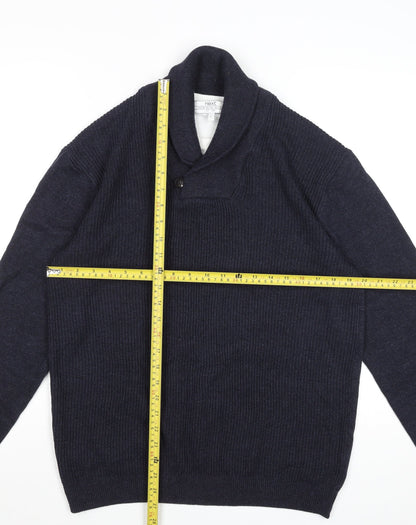 Next Mens Blue Cotton Blend Collared Pullover Jumper Size L