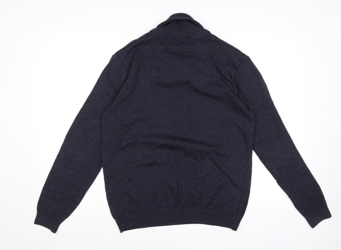 Next Mens Blue Cotton Blend Collared Pullover Jumper Size L