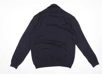Next Mens Blue Cotton Blend Collared Pullover Jumper Size L