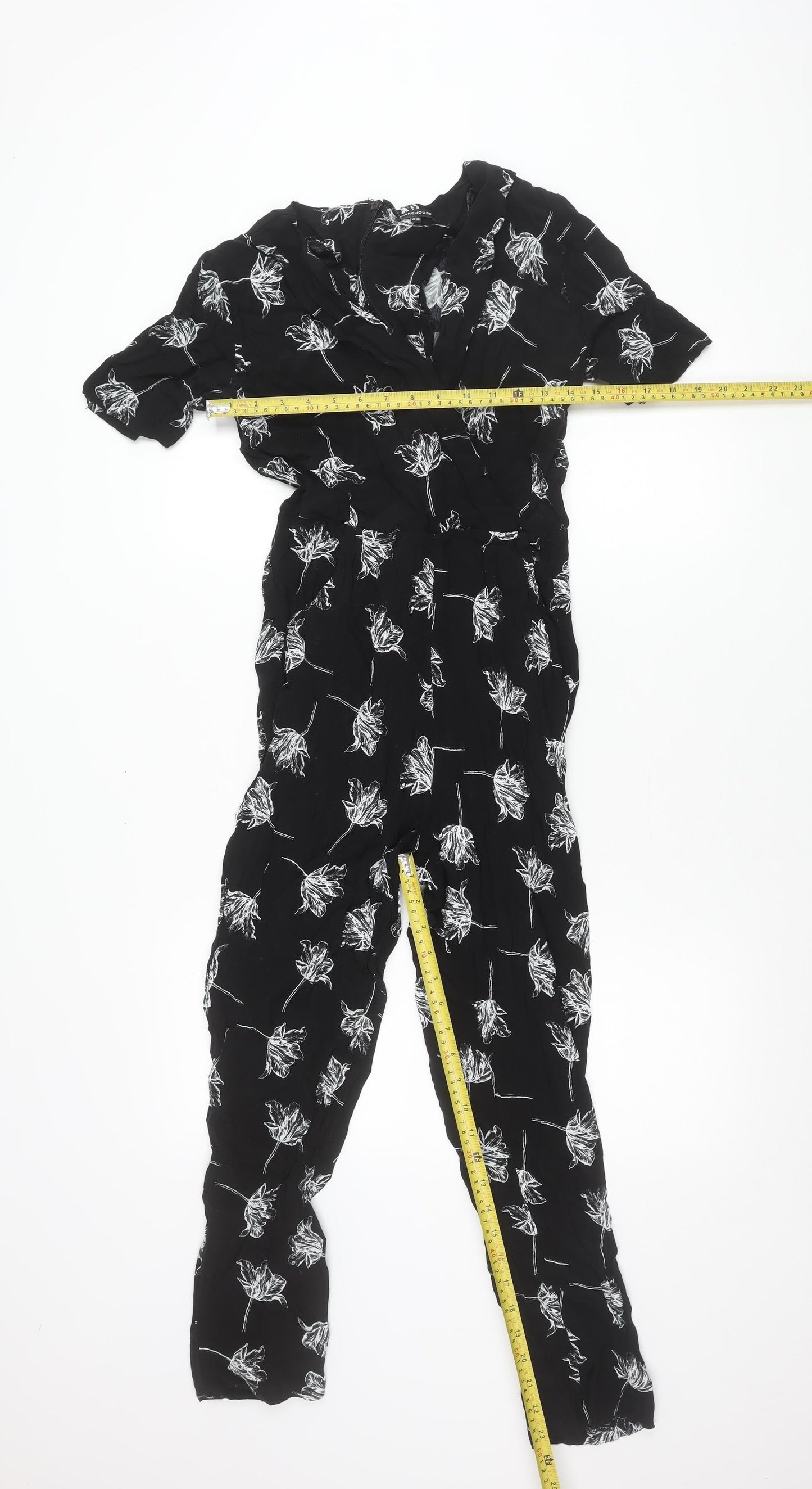 Warehouse Women’s Black Floral Viscose Jumpsuit Size 10