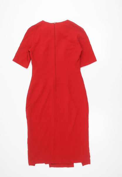 ASOS Women Red Beaded Neck Sheath Dress Size 10 Half Sleeve Knee Length