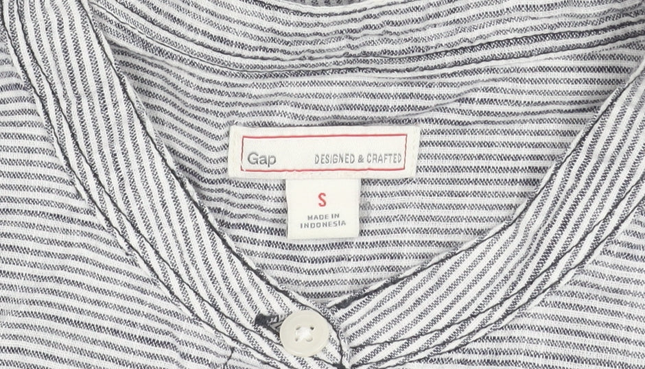 Gap Women’s Grey Striped Cotton Button-Up Shirt Long Sleeve S