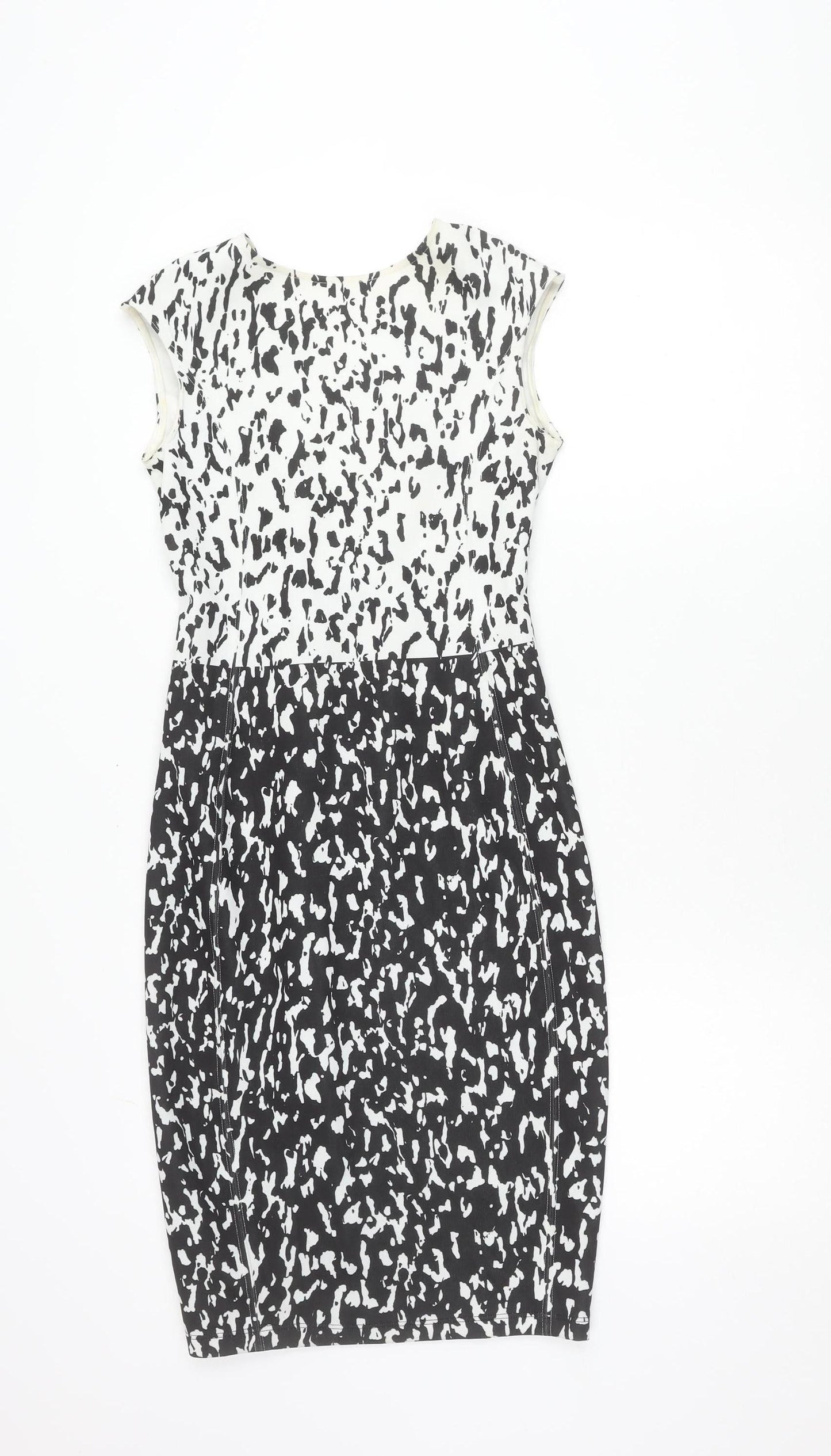 Zara Women Black White Animal Print Bodycon Dress Size 8 Sleeveless