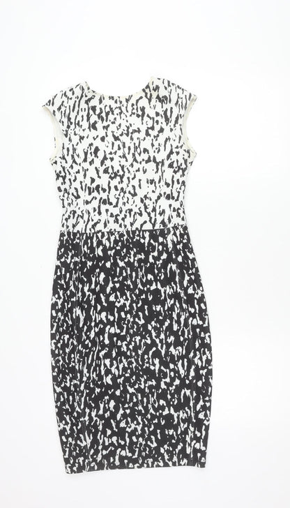 Zara Women Black White Animal Print Bodycon Dress Size 8 Sleeveless