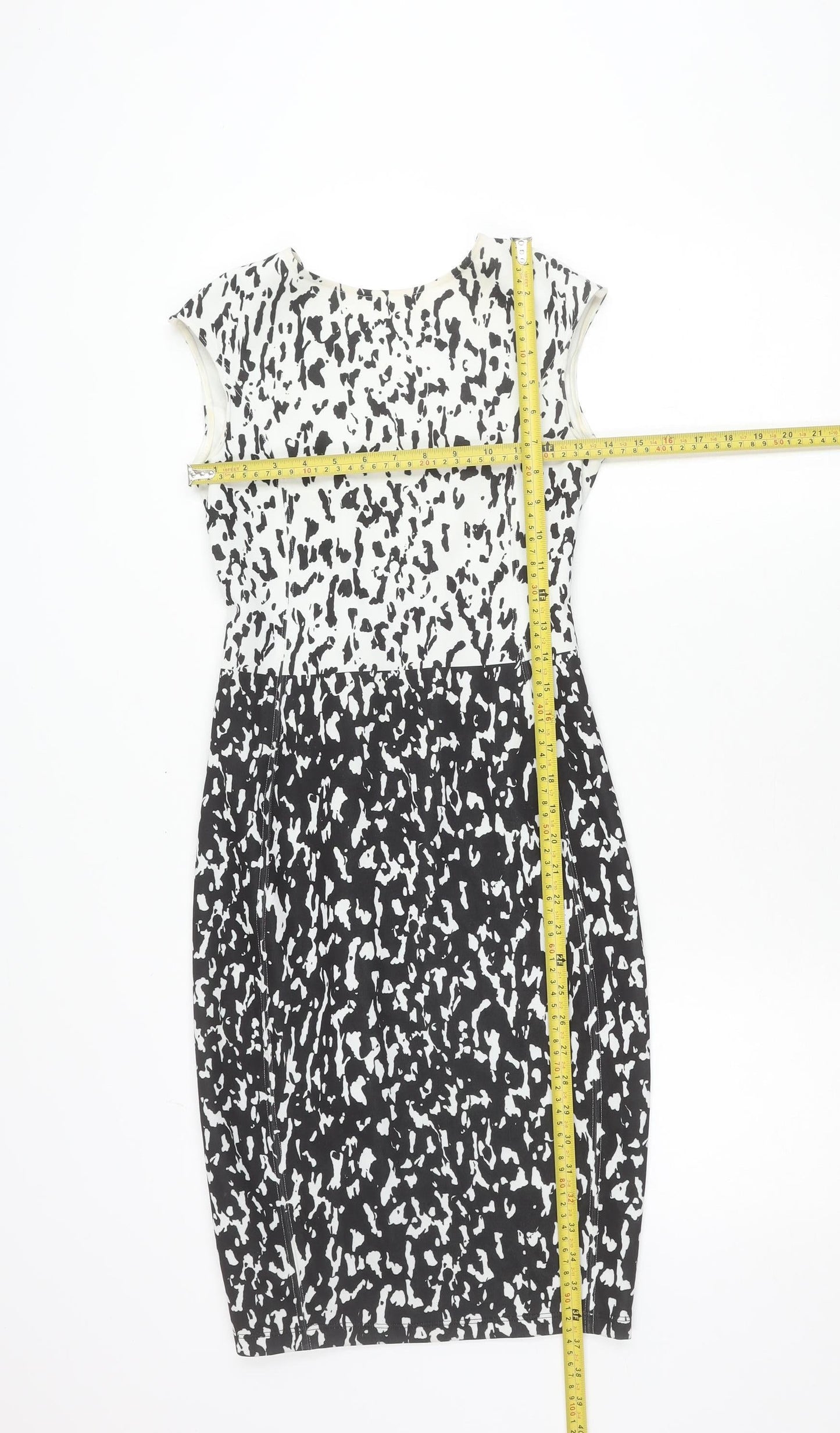 Zara Women Black White Animal Print Bodycon Dress Size 8 Sleeveless