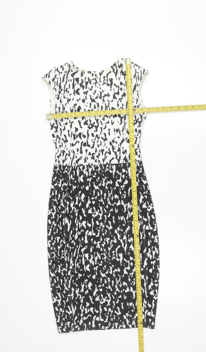 Zara Women Black White Animal Print Bodycon Dress Size 8 Sleeveless