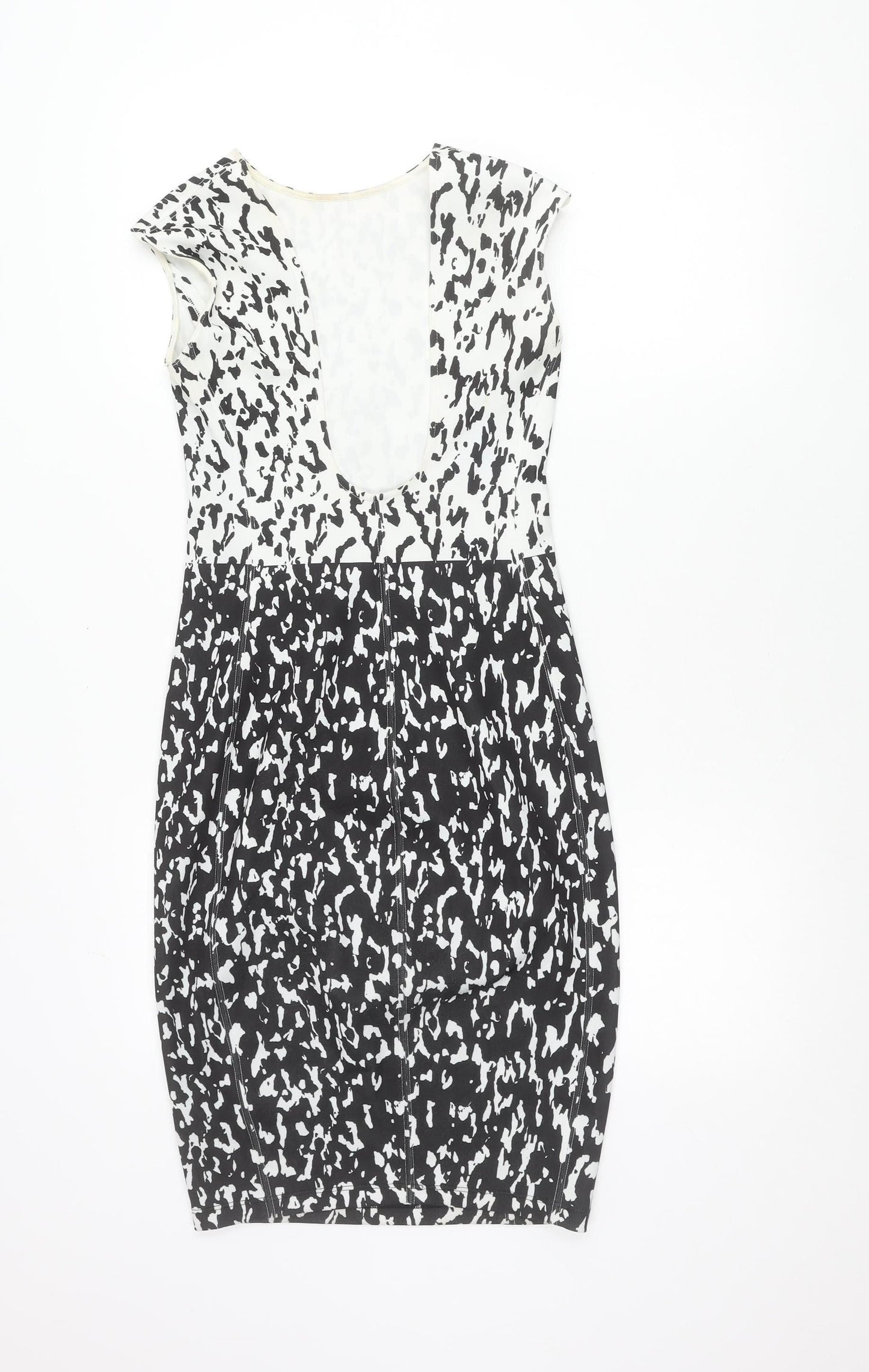 Zara Women Black White Animal Print Bodycon Dress Size 8 Sleeveless