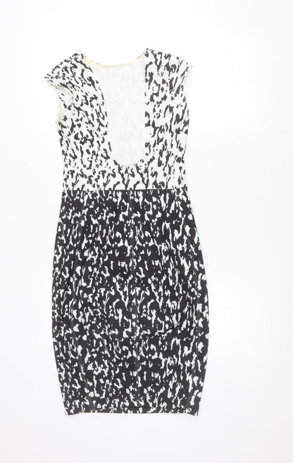 Zara Women Black White Animal Print Bodycon Dress Size 8 Sleeveless