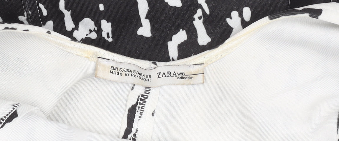 Zara Women Black White Animal Print Bodycon Dress Size 8 Sleeveless