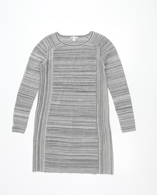 Club Monaco Women Grey Striped Knit Bodycon Dress XS Long Sleeve