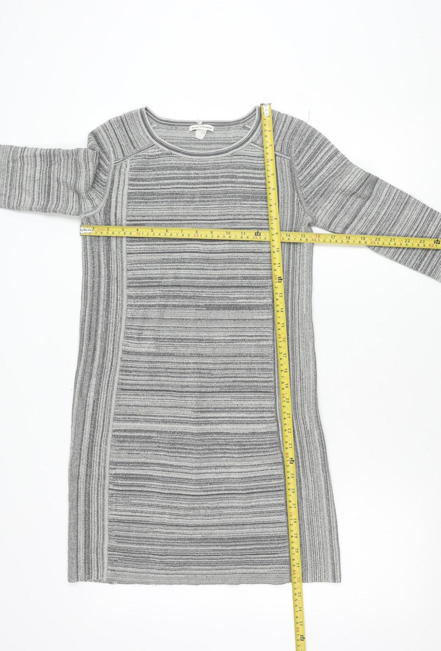 Club Monaco Women Grey Striped Knit Bodycon Dress XS Long Sleeve