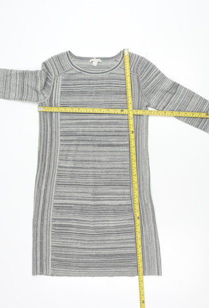 Club Monaco Women Grey Striped Knit Bodycon Dress XS Long Sleeve