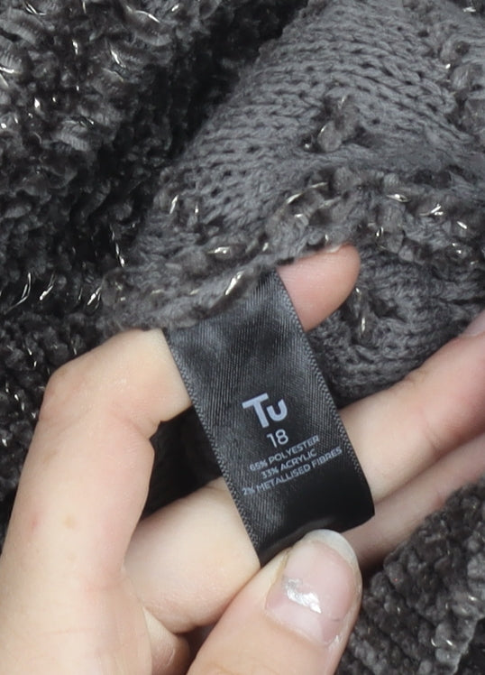 Tu Women Grey Size 18 Crew Neck Chunky Knit Pullover Jumper