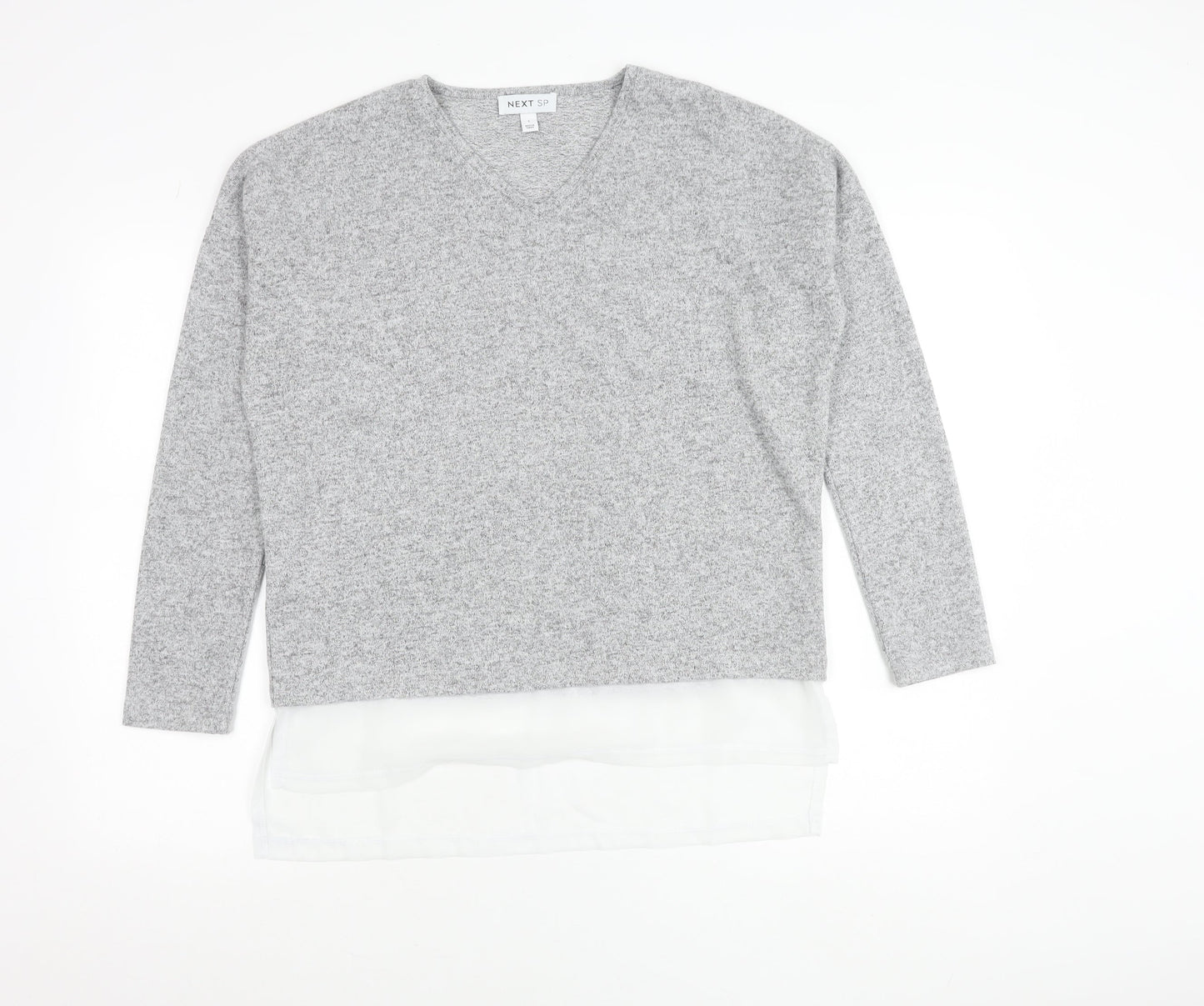 Next Women Grey V-Neck Pullover Jumper Knit Long Sleeve Size S