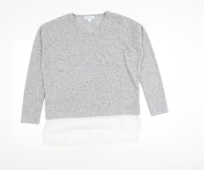Next Women Grey V-Neck Pullover Jumper Knit Long Sleeve Size S