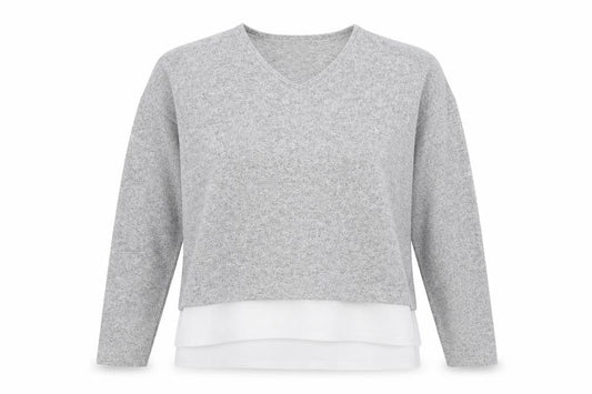 Next Women Grey V-Neck Pullover Jumper Knit Long Sleeve Size S