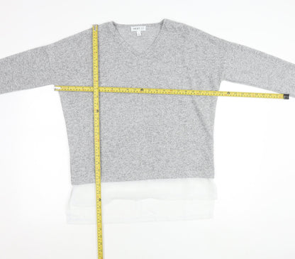 Next Women Grey V-Neck Pullover Jumper Knit Long Sleeve Size S