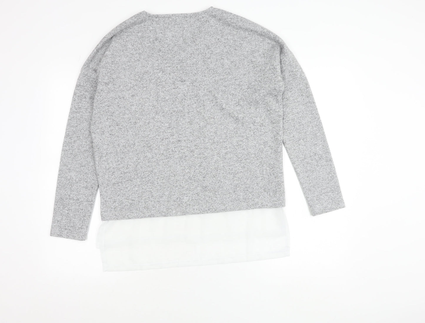 Next Women Grey V-Neck Pullover Jumper Knit Long Sleeve Size S
