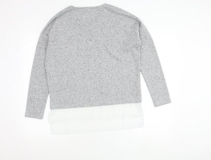 Next Women Grey V-Neck Pullover Jumper Knit Long Sleeve Size S