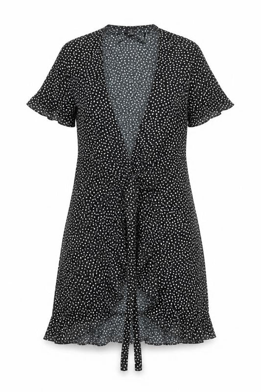 Vero Moda Women’s Black Polka Dot Wrap Dress Size S Short Sleeve
