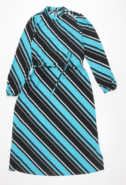 Marks and Spencer Women’s Blue Black Stripe Wrap Dress Size 8