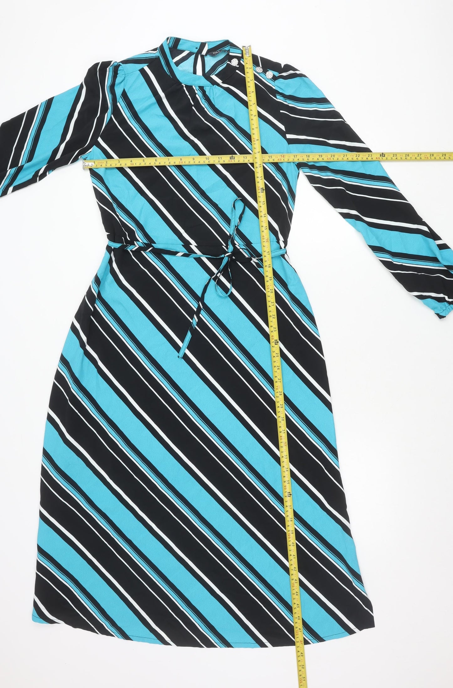 Marks and Spencer Women’s Blue Black Stripe Wrap Dress Size 8