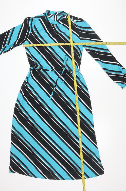 Marks and Spencer Women’s Blue Black Stripe Wrap Dress Size 8