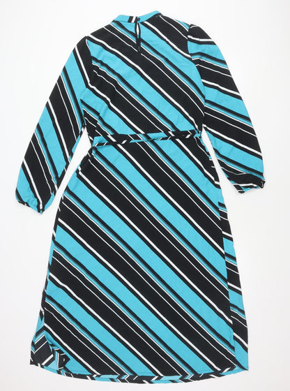 Marks and Spencer Women’s Blue Black Stripe Wrap Dress Size 8
