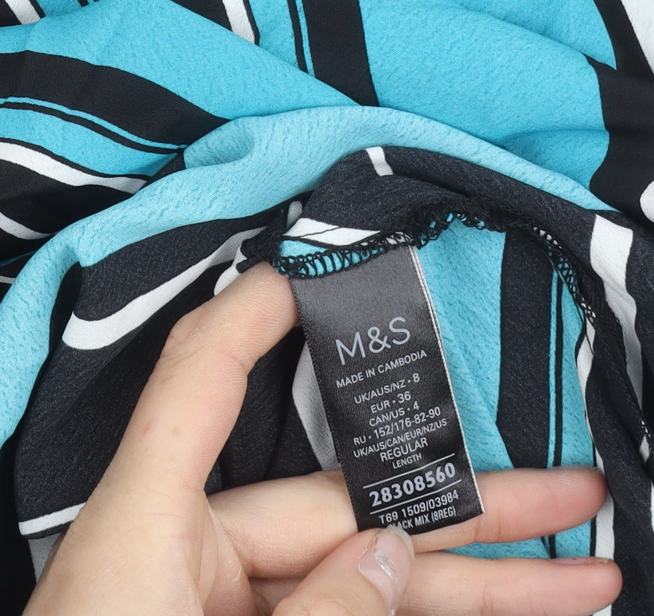 Marks and Spencer Women’s Blue Black Stripe Wrap Dress Size 8