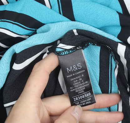 Marks and Spencer Women’s Blue Black Stripe Wrap Dress Size 8