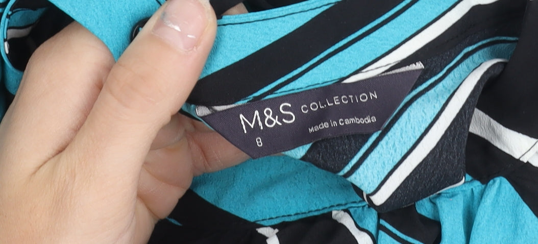Marks and Spencer Women’s Blue Black Stripe Wrap Dress Size 8