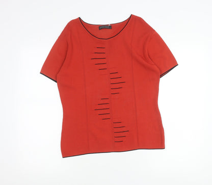 Just Elegance Womens Red Knit Scoop Neck Short Sleeve Top L