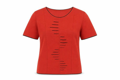 Just Elegance Womens Red Knit Scoop Neck Short Sleeve Top L