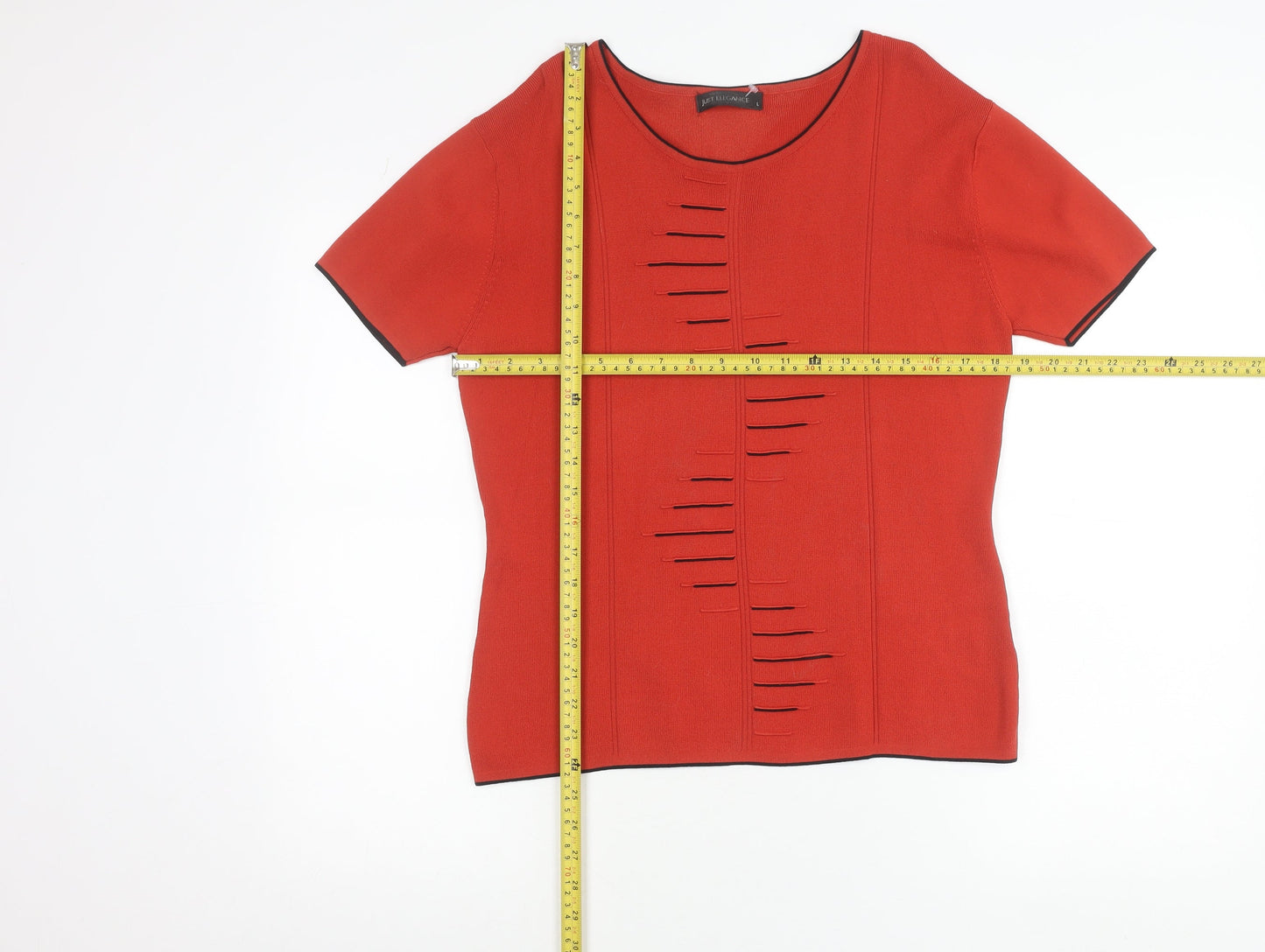 Just Elegance Womens Red Knit Scoop Neck Short Sleeve Top L