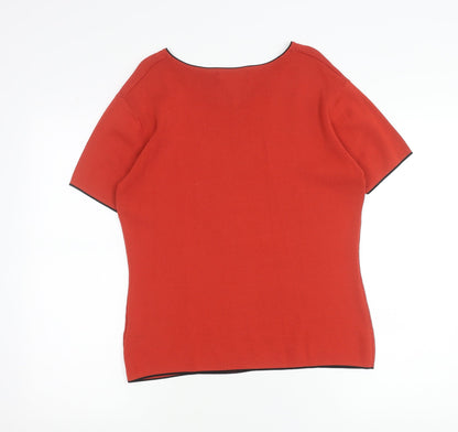 Just Elegance Womens Red Knit Scoop Neck Short Sleeve Top L
