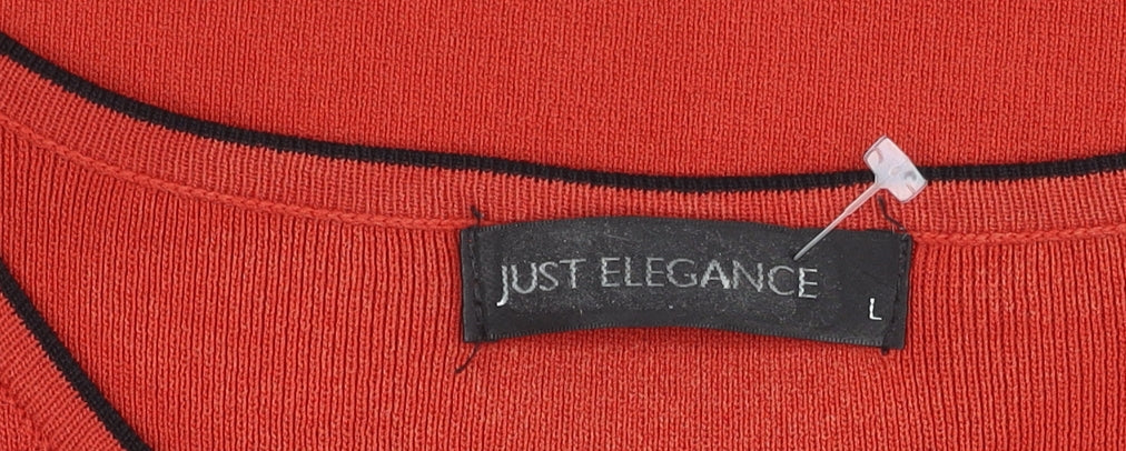 Just Elegance Womens Red Knit Scoop Neck Short Sleeve Top L