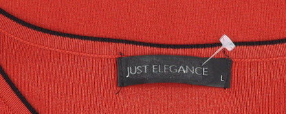 Just Elegance Womens Red Knit Scoop Neck Short Sleeve Top L