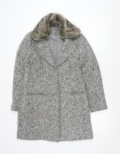 Oasis Womens Grey Wool Blend Faux Fur Collar Coat Size S