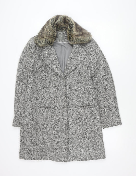 Oasis Womens Grey Wool Blend Faux Fur Collar Coat Size S