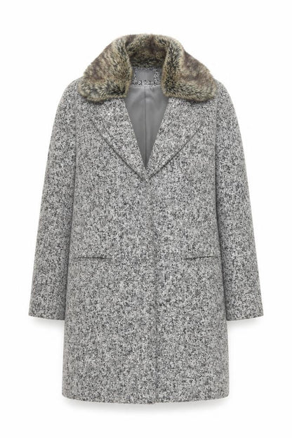 Oasis Womens Grey Wool Blend Faux Fur Collar Coat Size S