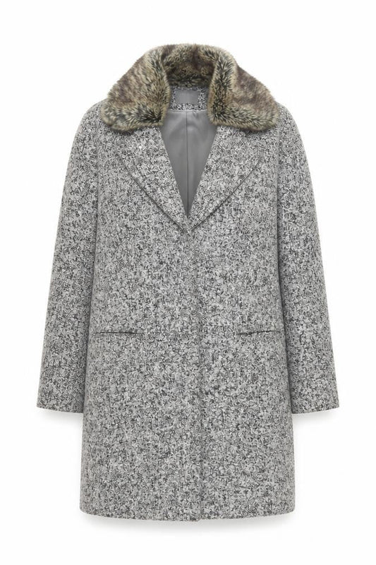 Oasis Womens Grey Wool Blend Faux Fur Collar Coat Size S