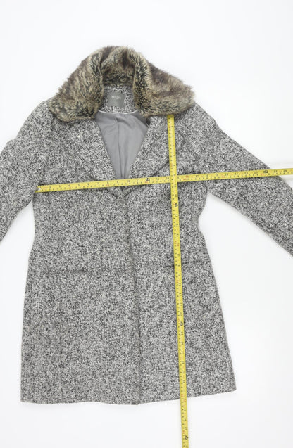Oasis Womens Grey Wool Blend Faux Fur Collar Coat Size S