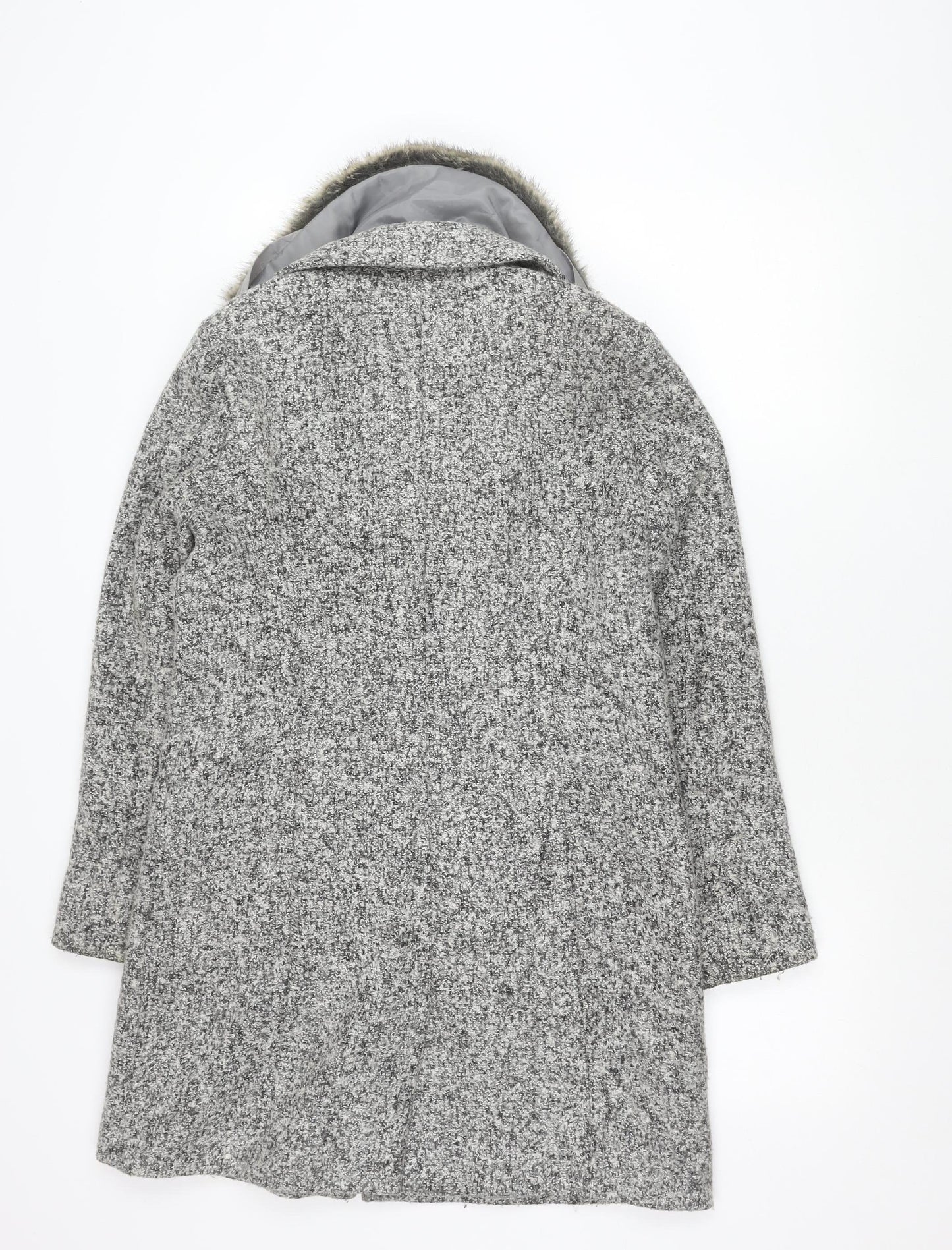 Oasis Womens Grey Wool Blend Faux Fur Collar Coat Size S