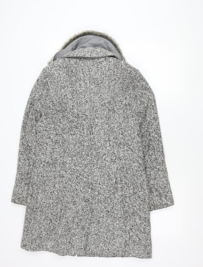 Oasis Womens Grey Wool Blend Faux Fur Collar Coat Size S