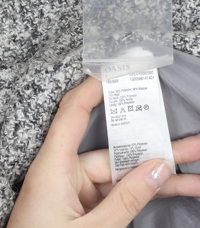 Oasis Womens Grey Wool Blend Faux Fur Collar Coat Size S
