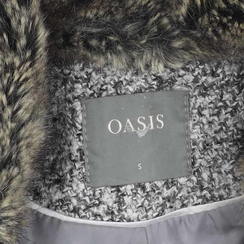Oasis Womens Grey Wool Blend Faux Fur Collar Coat Size S